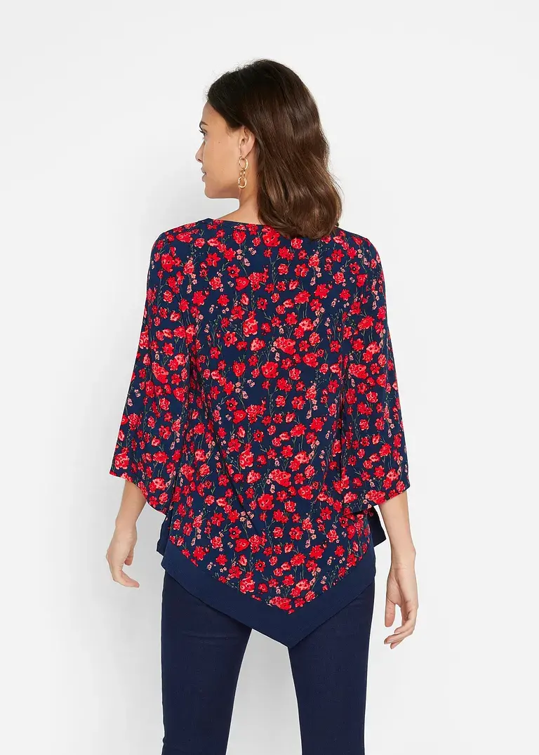 Bonprix Shirt-Tunika Mit Leichtem Tropetenarm - Blau - Damen