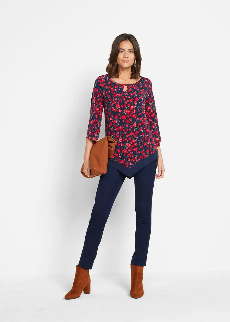 Bonprix Shirt-Tunika Mit Leichtem Tropetenarm - Blau - Damen