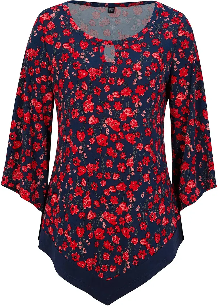 bonprix Shirt-Tunika mit leichtem Tropetenarm - blau - Damen