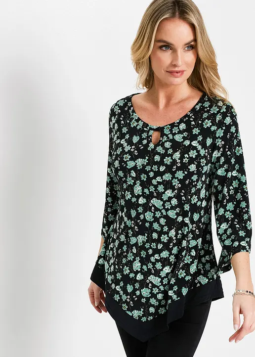 Bonprix Shirt-Tunika Mit Leichtem Tropetenarm - Grün - Damen