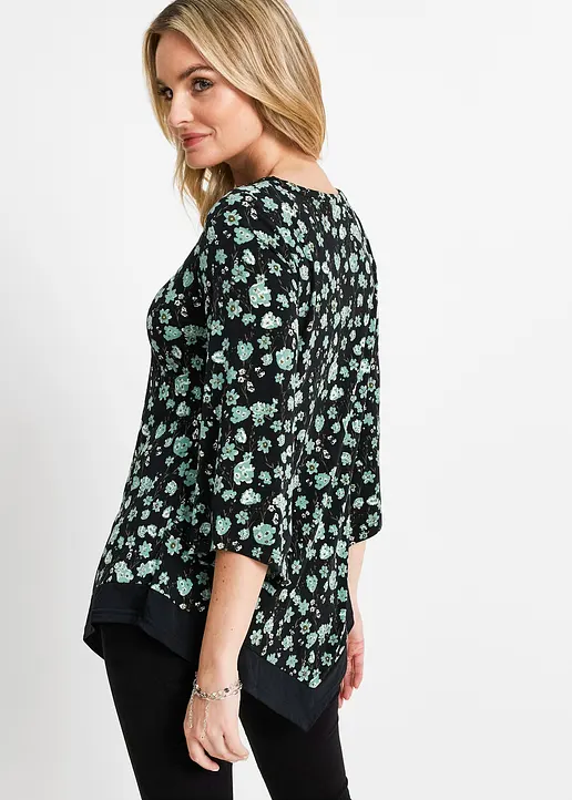 Bonprix Shirt-Tunika Mit Leichtem Tropetenarm - Grün - Damen