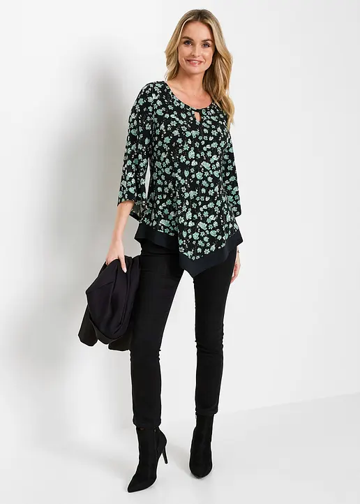 Bonprix Shirt-Tunika Mit Leichtem Tropetenarm - Grün - Damen