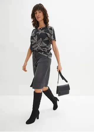 Bonprix Shirt-Tunika Mit Modischem Print - Schwarz - Damen