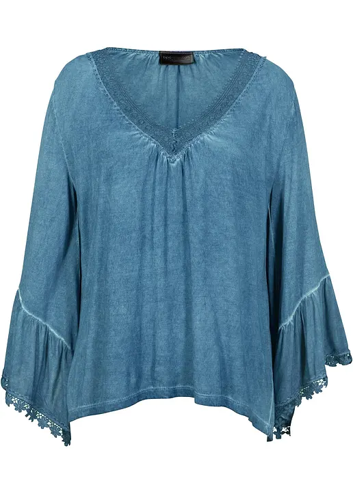 bonprix Shirt-Tunika mit Spitze am Halsausschnitt und an den Ärmeln