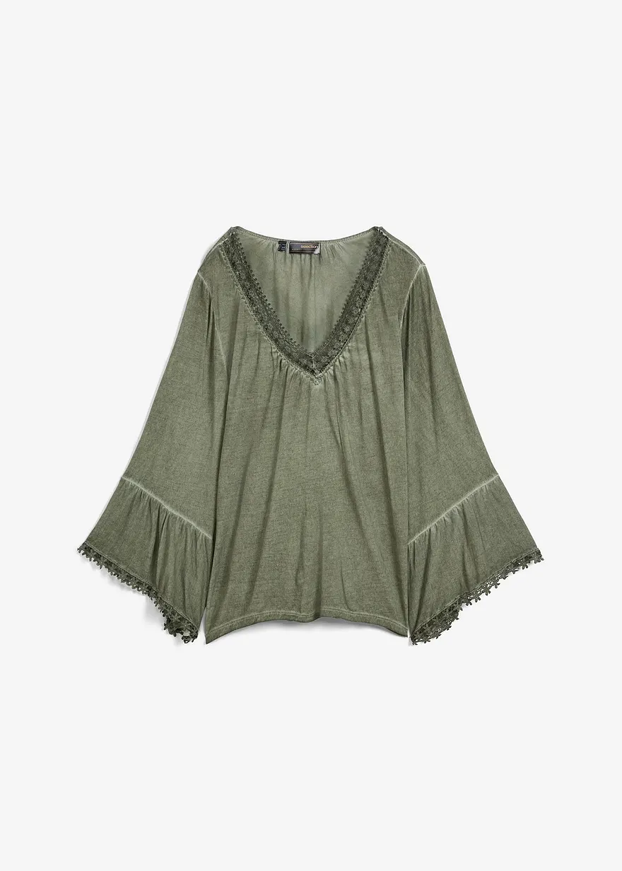 bonprix Shirt-Tunika mit Spitze am Halsausschnitt und an den Ärmeln