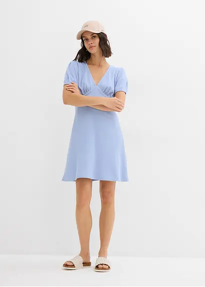 Bonprix Shirtkleid Aus Reiner Baumwolle In Waffeloptik - Blau