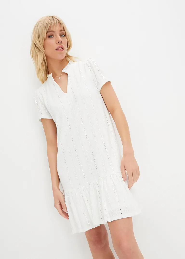Bonprix Shirtkleid In Moderner Lochspitze Mit Verspielten Details - Weiß
