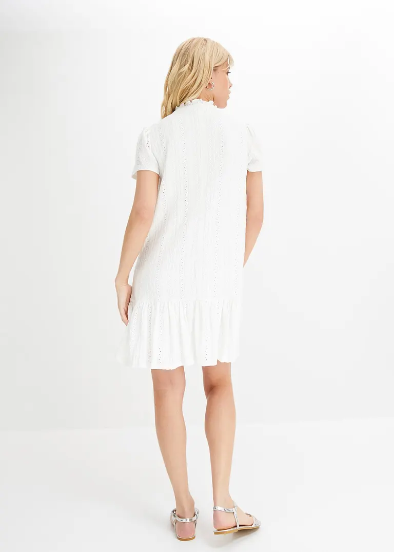 Bonprix Shirtkleid In Moderner Lochspitze Mit Verspielten Details - Weiß