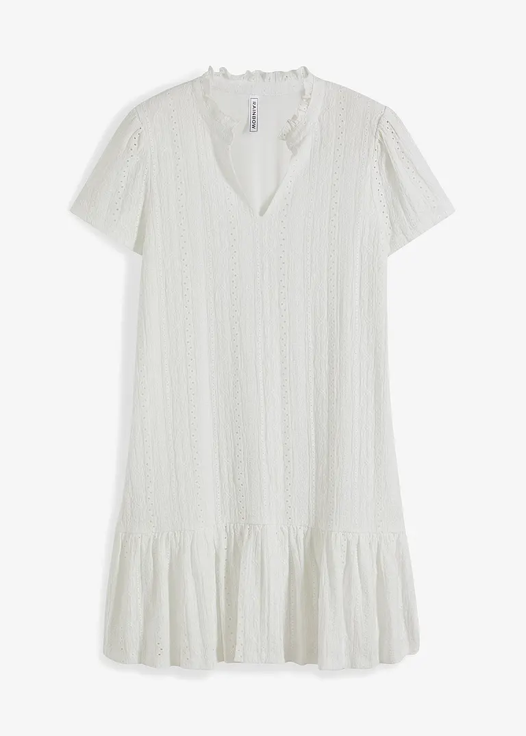 bonprix Shirtkleid in moderner Lochspitze mit verspielten Details - weiß