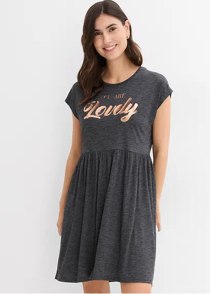 Bonprix Shirtkleid Mit Fledermausärmeln - Schwarz - Damen