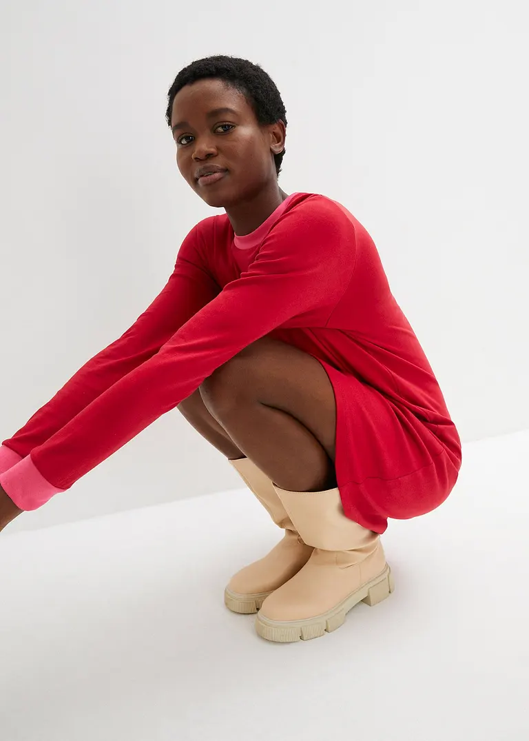 Bonprix Shirtkleid Mit Rundhalsausschnitt Langarm - Rot