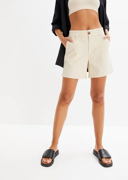 Bonprix Shorts Mit Bequembund Aus Softem Baumwoll-Twill - Beige