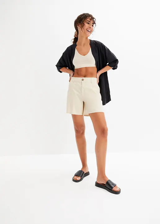 Bonprix Shorts Mit Bequembund Aus Softem Baumwoll-Twill - Beige