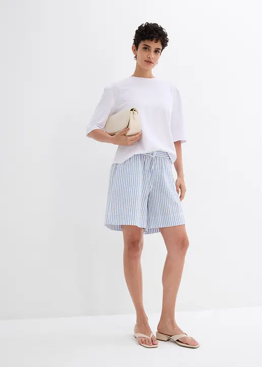 Bonprix Shorts Mit Luftiger Seersucker-Textur Mit Elastischem Bund Und Kordelzug Der Ein Verstellen Der Passform Ermöglicht