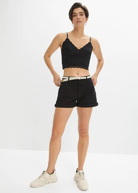 Bonprix Shorts Mit Umgeschlagenem Saum - Schwarz - Damen