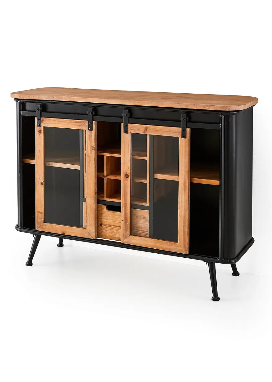 Bonprix Sideboard Mit Bedruckten Glas Schiebetüren - Schwarz Sideboard