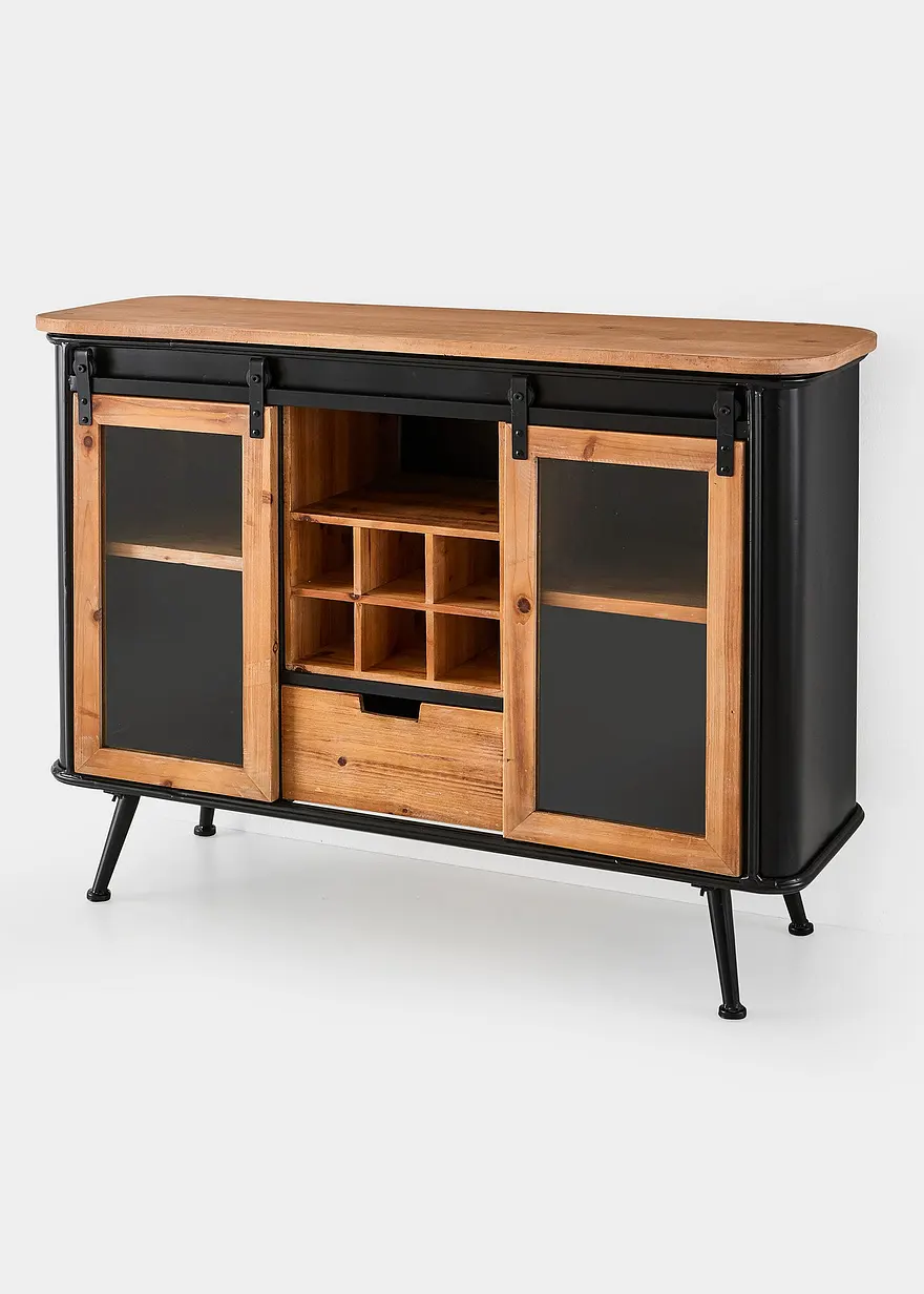 bonprix Sideboard mit bedruckten Glas Schiebetüren - schwarz Sideboard