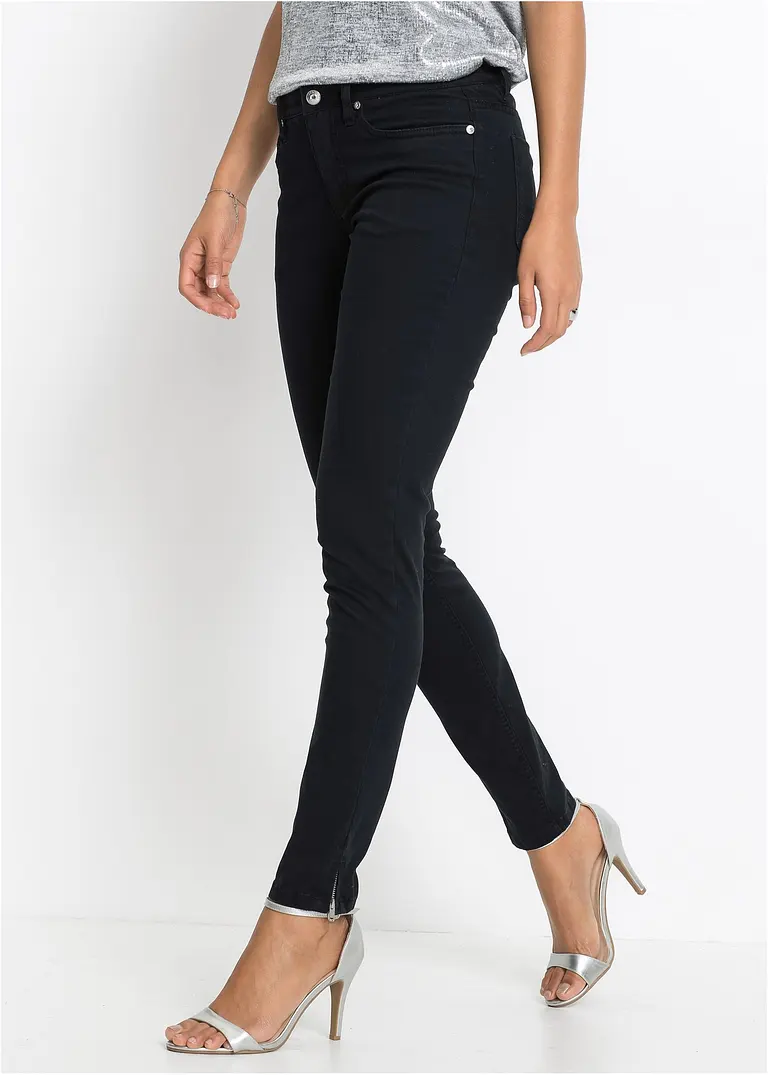 Bonprix Skinny-Jeans Mid Waist Cropped - Schwarz - Damen