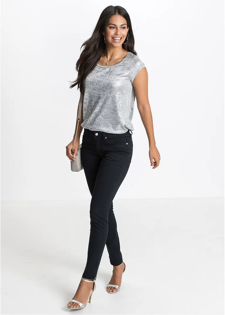 Bonprix Skinny-Jeans Mid Waist Cropped - Schwarz - Damen