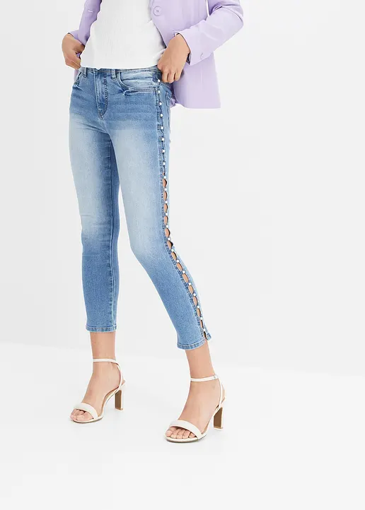 Bonprix Skinny-Jeans Mit Perlen-Details An Der Seitennaht - Blau - Damen