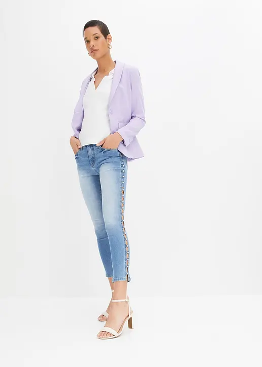 Bonprix Skinny-Jeans Mit Perlen-Details An Der Seitennaht - Blau - Damen