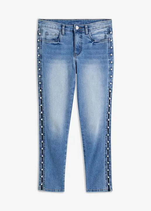 bonprix Skinny-Jeans mit Perlen-Details an der Seitennaht - blau - Damen