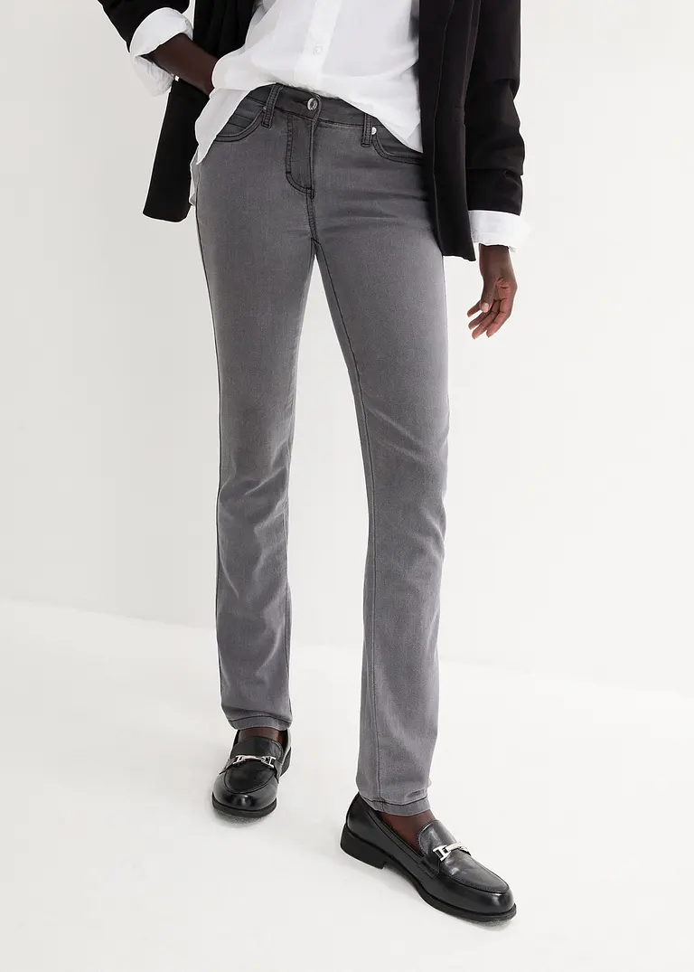 Bonprix Slim-Fit-Jeans Mid Waist Super Stretch - Grau Petite