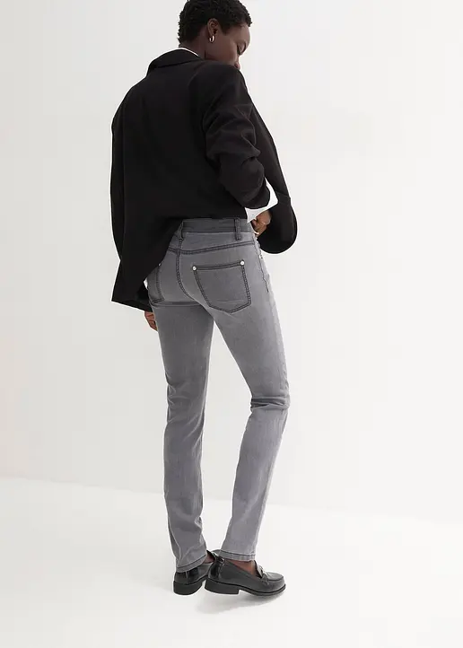 Bonprix Slim-Fit-Jeans Mid Waist Super Stretch - Grau Regular