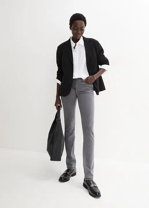 Bonprix Slim-Fit-Jeans Mid Waist Super Stretch - Grau Tall