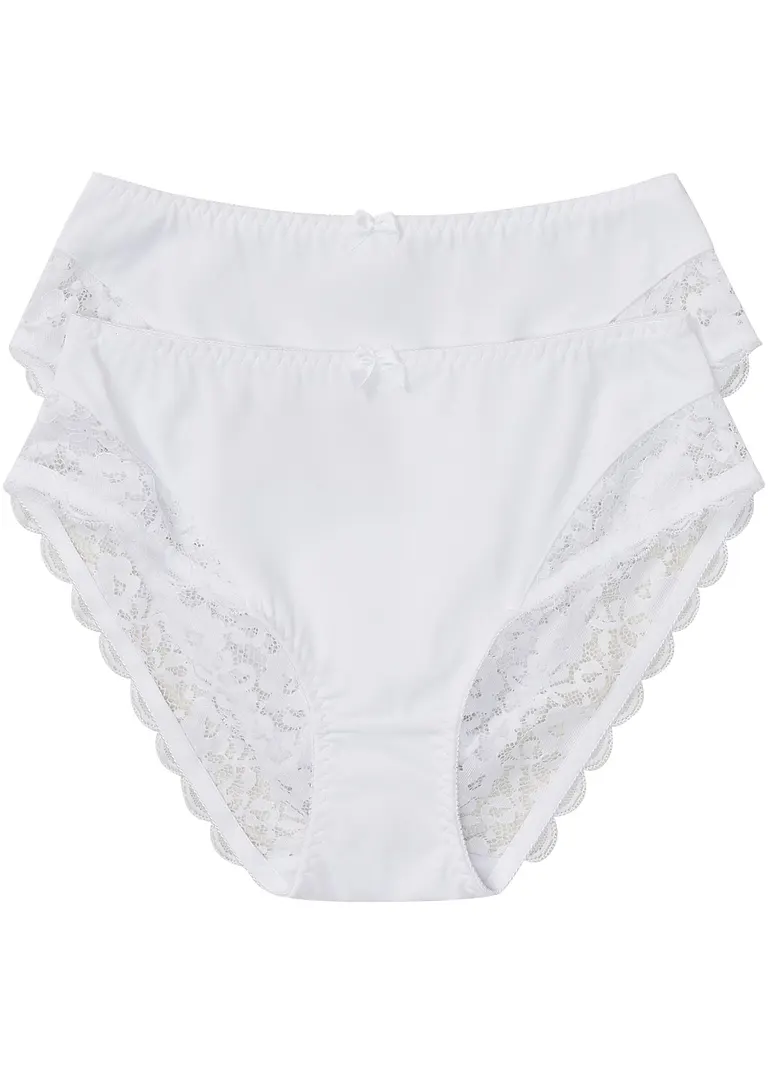 bonprix Slip mit Spitze im attraktivem zweier Pack - weiß+weiß