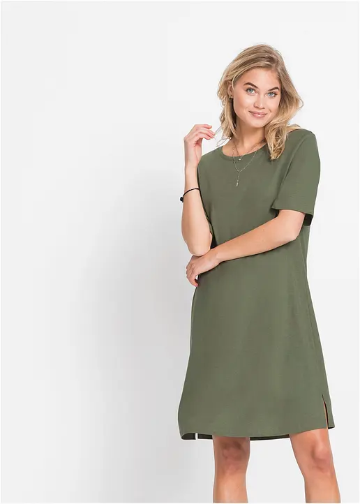 Bonprix Smartes Shirtkleid Mit Seitenschlitzen - Grün - Damen