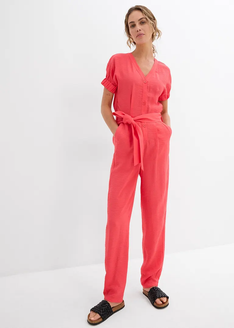 Bonprix Softer Overall Mit Knopfleiste Und Gürtel - Pink