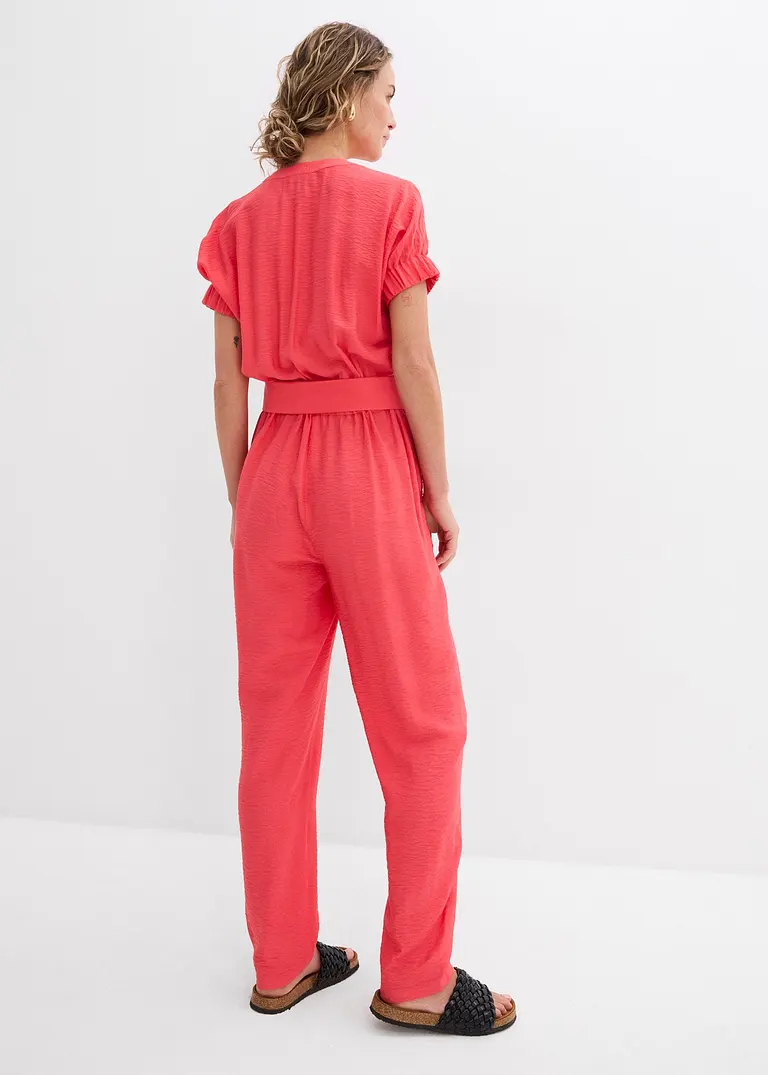 Bonprix Softer Overall Mit Knopfleiste Und Gürtel - Pink