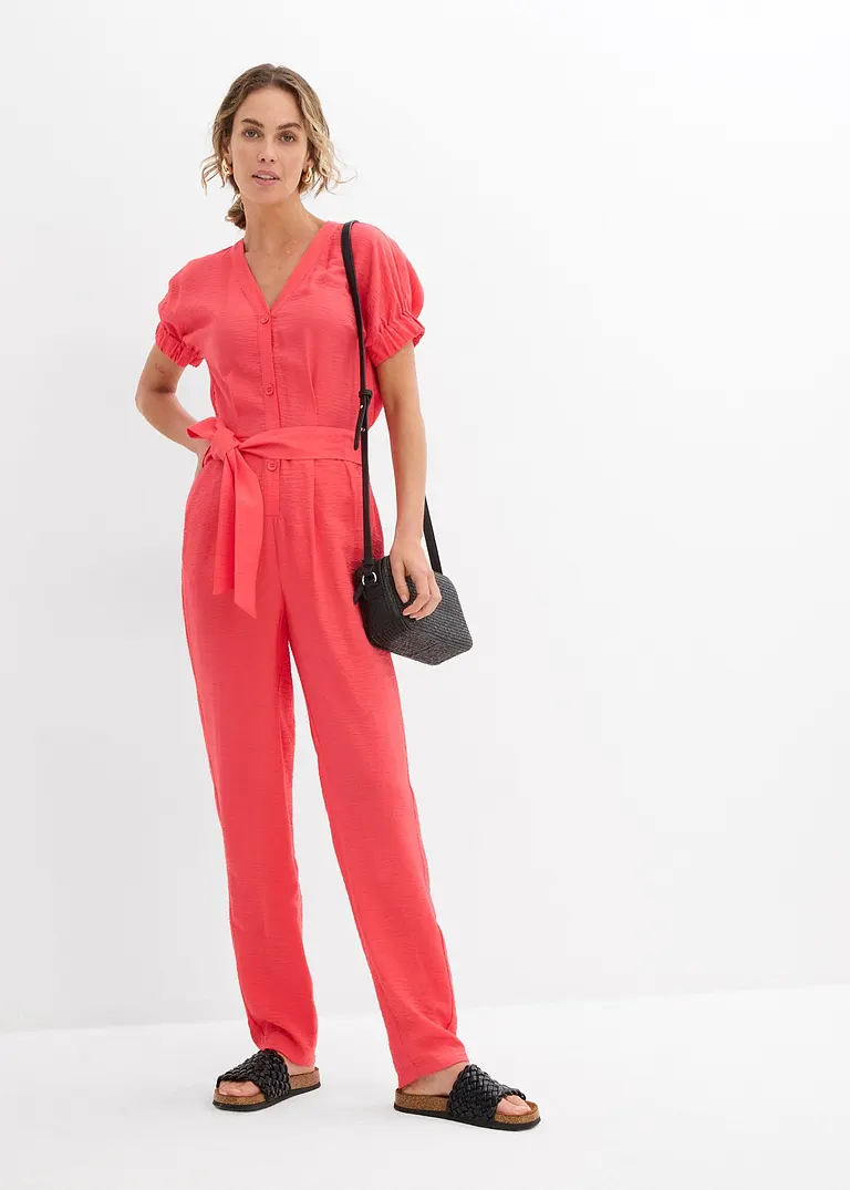 Bonprix Softer Overall Mit Knopfleiste Und Gürtel - Pink