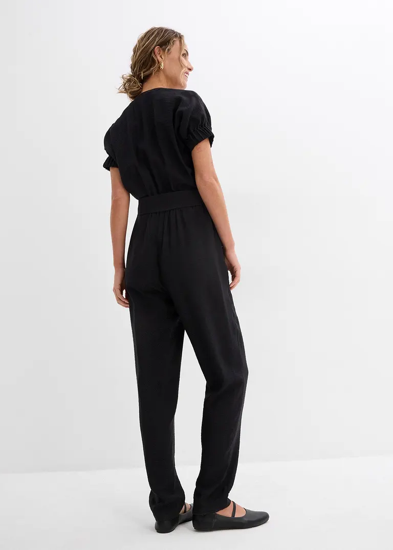Bonprix Softer Overall Mit Knopfleiste Und Gürtel - Schwarz