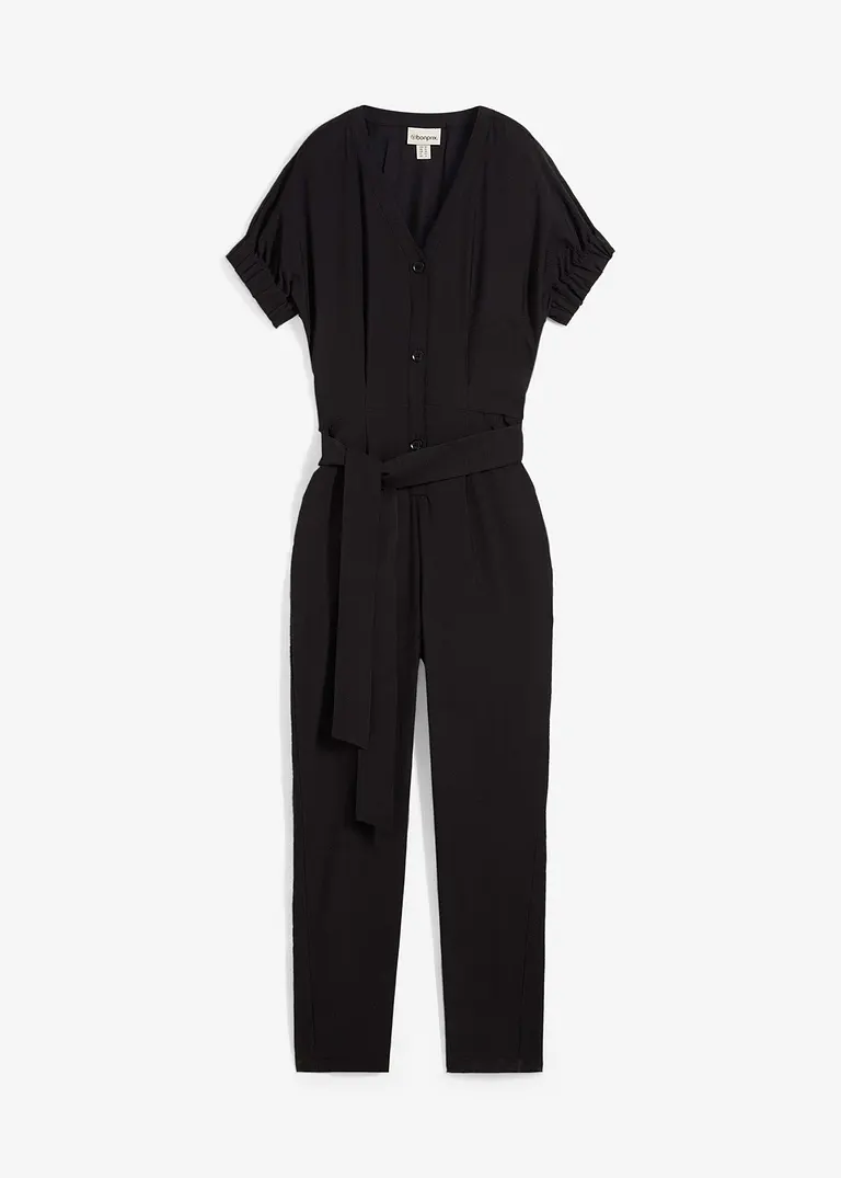 bonprix Softer Overall mit Knopfleiste und Gürtel - schwarz