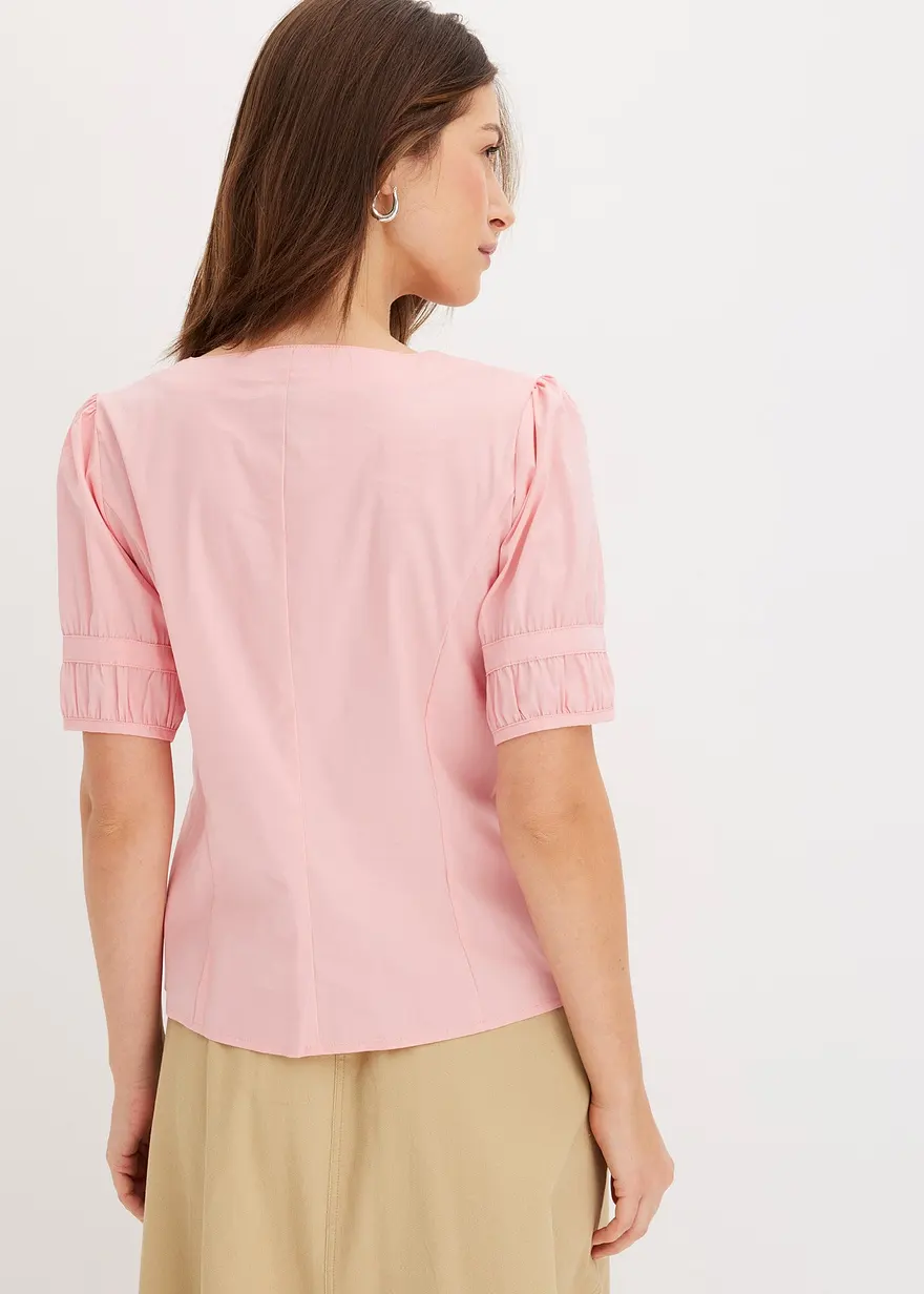 Bonprix Sommerliche Bluse Mit Knopfleiste Und Smoke-Details An Der Schulter