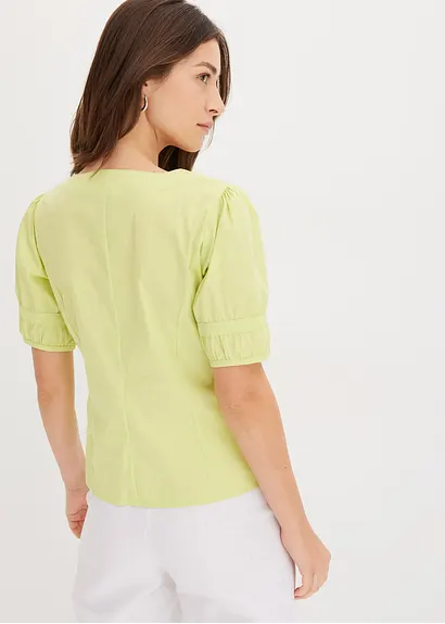Bonprix Sommerliche Bluse Mit Knopfleiste Und Smoke-Details An Der Schulter
