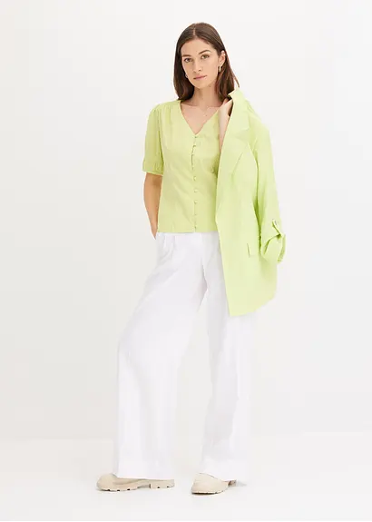 Bonprix Sommerliche Bluse Mit Knopfleiste Und Smoke-Details An Der Schulter