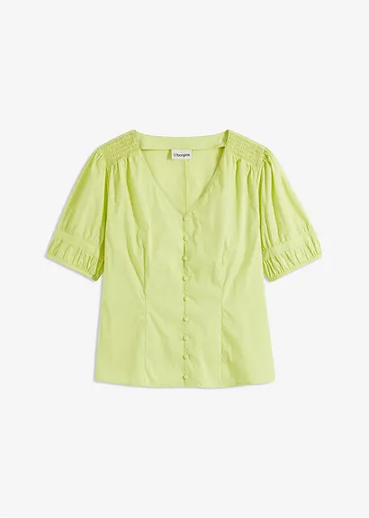 bonprix Sommerliche Bluse mit Knopfleiste und Smoke-Details an der Schulter