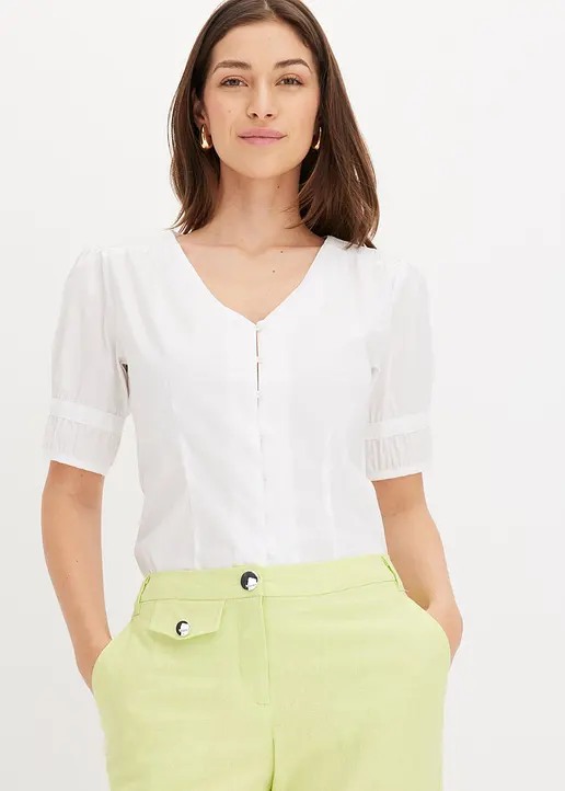 Bonprix Sommerliche Bluse Mit Knopfleiste Und Smoke-Details An Der Schulter