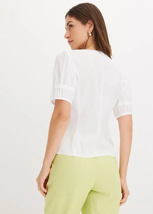 Bonprix Sommerliche Bluse Mit Knopfleiste Und Smoke-Details An Der Schulter