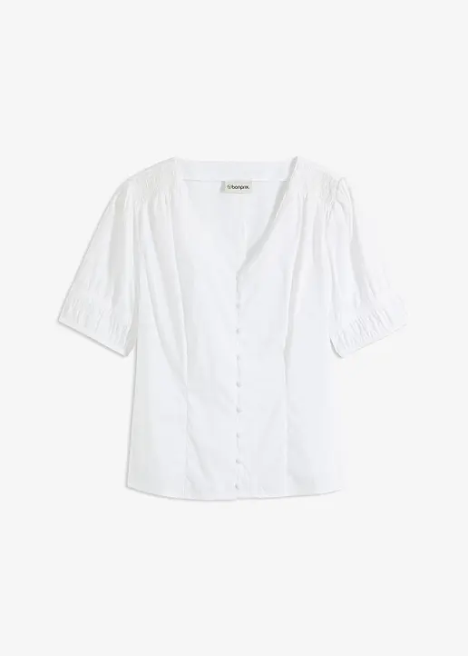 bonprix Sommerliche Bluse mit Knopfleiste und Smoke-Details an der Schulter