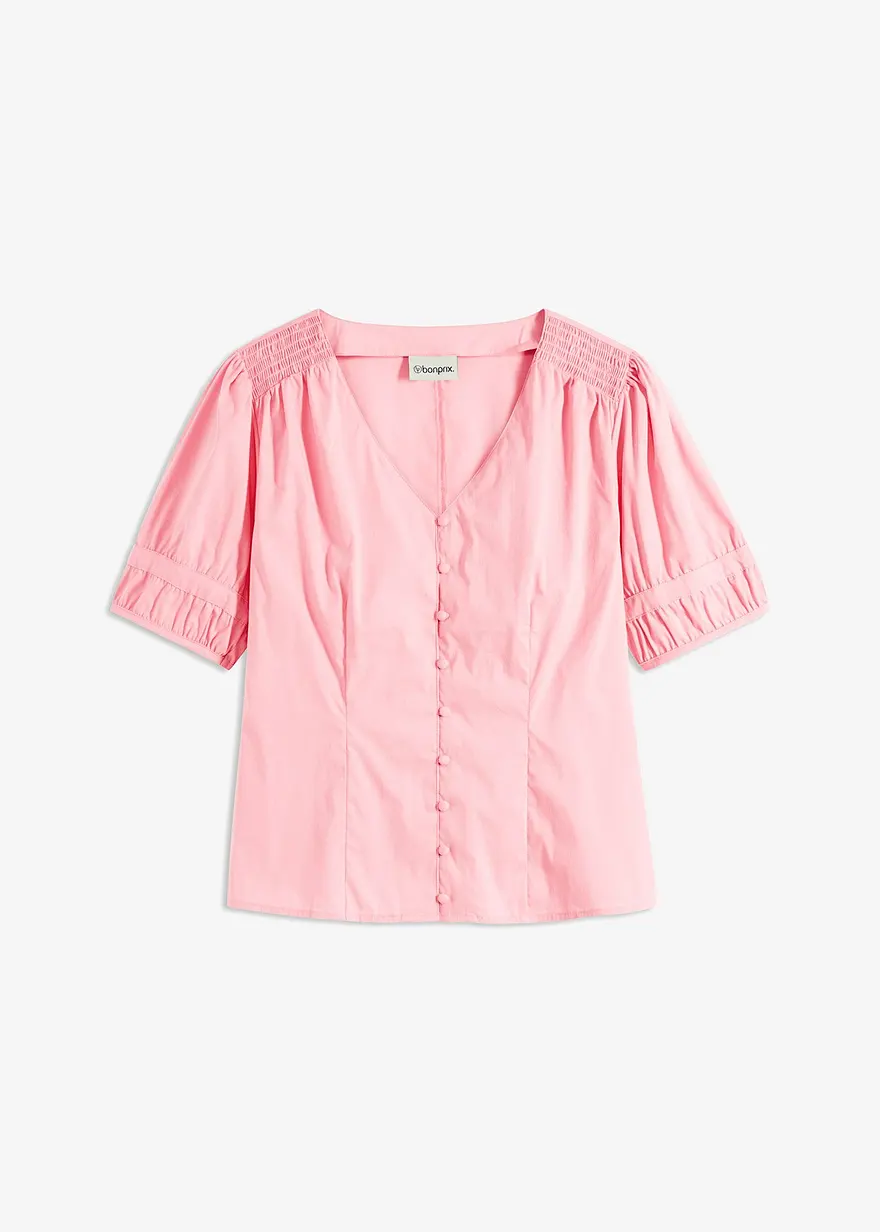 bonprix Sommerliche Bluse mit Knopfleiste und Smoke-Details an der Schulter