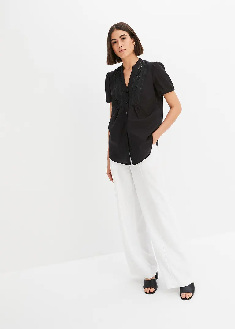 Bonprix Sommerliche Bluse Mit Lochstickerei Im Oberen Bereich - Schwarz