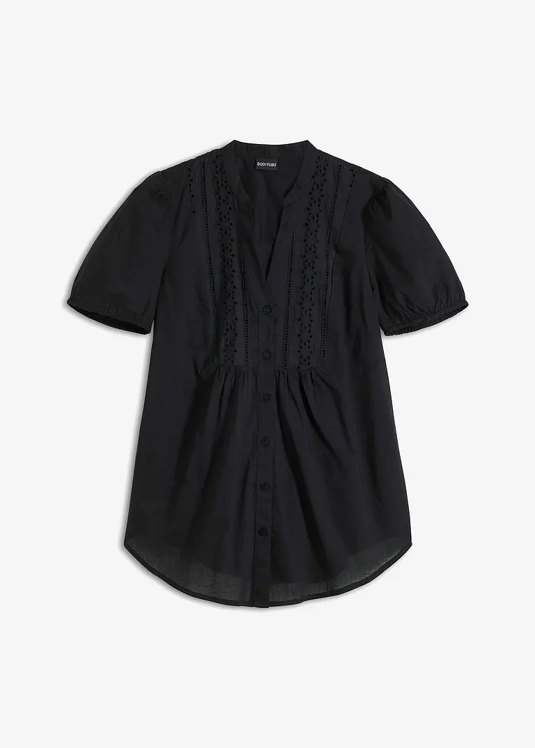 bonprix Sommerliche Bluse mit Lochstickerei im oberen Bereich - schwarz