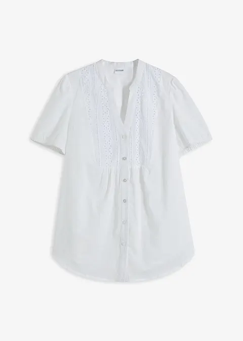 bonprix Sommerliche Bluse mit Lochstickerei im oberen Bereich - weiß