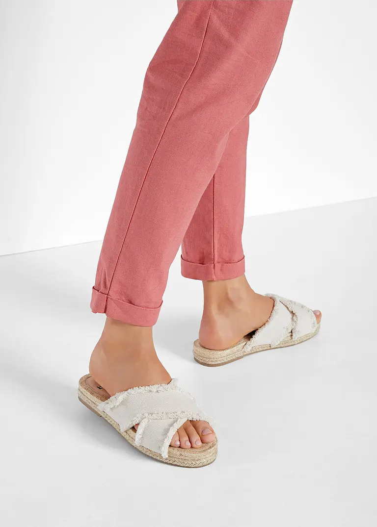 Bonprix Sommerliche Pantolette Mit Fransen - Beige - Damen