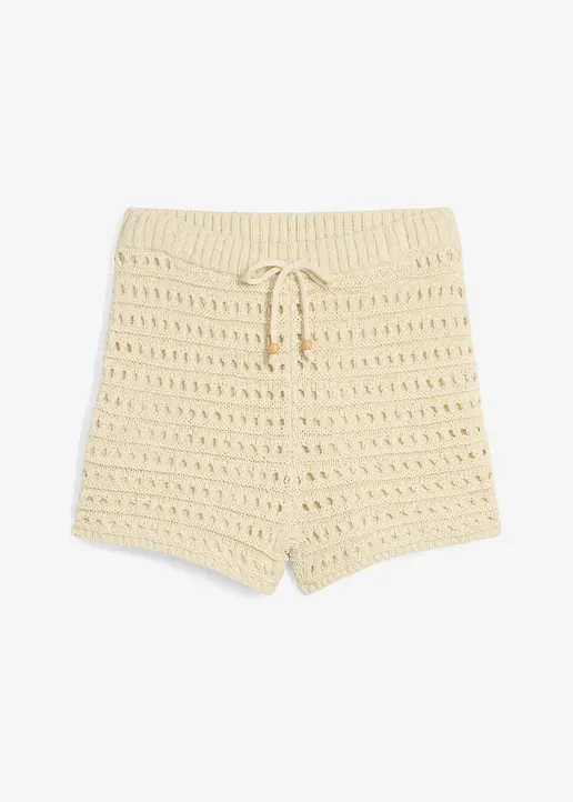 bonprix Sommerliche Strickshort mit Lochmuster gefüttert - beige - Damen