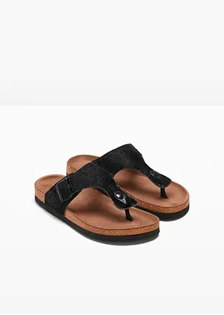 Bonprix Sommerliche Zehensteg Pantolette In Glitzeroptik - Schwarz